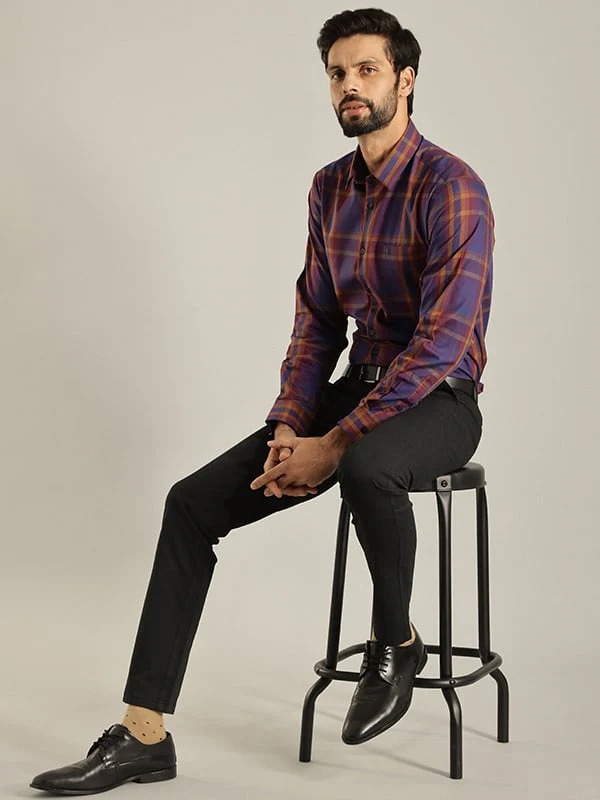 Indian Terrain Men's Slim Fit Full Sleeve Checkered Multicolor Shirt